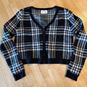 Active USA Plaid Cropped Cardigan Sweater | Black & White | Size L